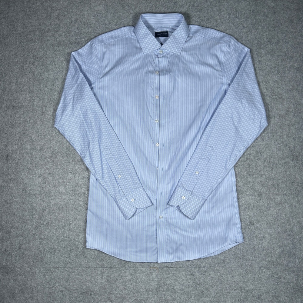 Proper Cloth Shirt Mens 17.5-37 Blue White Striped Dress Button Up Long Sleeve